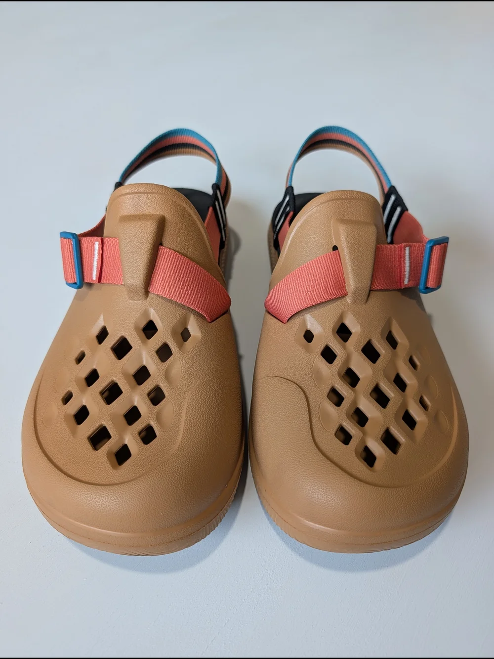 Chaco Chillos Clog Mules Camel Brown Colorblock Teal Pink Strap Mens Size 10